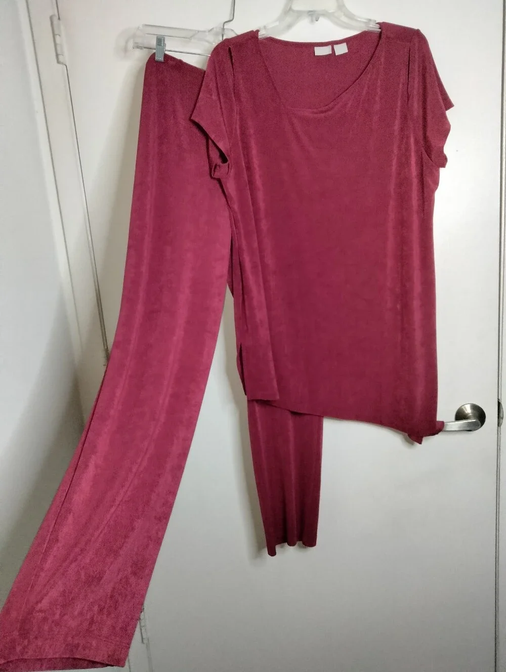 Chico's Travelers (Sz 3/XL/16) Cranberry Red Stretch (2PC) Tunic Top & Pants Set